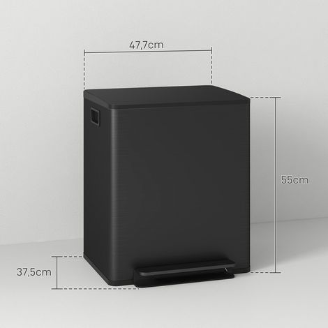 Lot de 2 seaux à pédale inox acier brossé 25 L, corbeilles hygiéniques avec bacs amovibles, idéales chambre et espace pro, dimensions 47,7 x 37,5 x 56 cm (1/5)