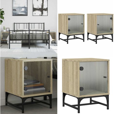Tables de chevet et portes vitrées 2pcs chêne sonoma 35x37x50cm - Table De Chevet - Meubles De Chambre - Commode - Buffet - Rangement Intérieur - Home & Living