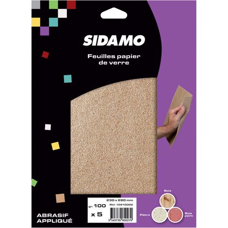 BLISTER DE 5 FEUILLES PAPIER DE VERRE 230X280 GR.ASSORTIS SIDAMO - 10910004