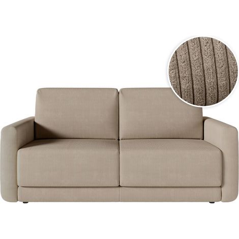 Canapé CLARA convertible  3 places couchage quotidien 140x190cm matelas 17cm velours côtelé taupe