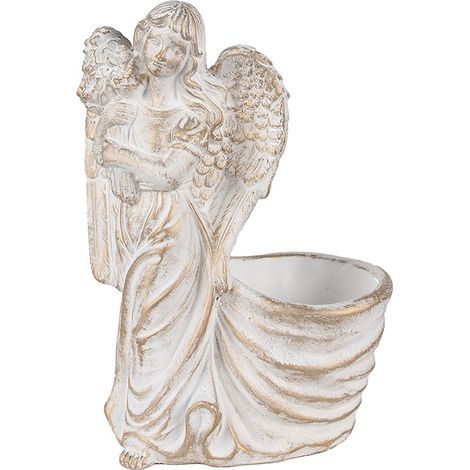 Pot de Fleurs avec Décoration Ange en Pierre Blanche pour Fenêtre et Terrasse 22 x 13 x 30 cm - PANGIVO