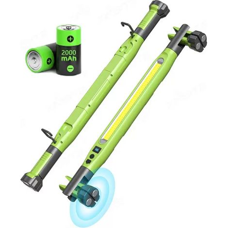 Bande Lumineuse LED Magnétique Rechargeable 2000 mAh pour Capot de Voiture - Crochets - Lampe de Travail COB - Vert