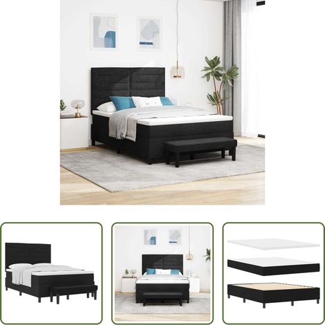 vidaXL Tête de lit réglable - Lit à ressorts avec matelas Noir 140 x 200 cm tissu (1/5)