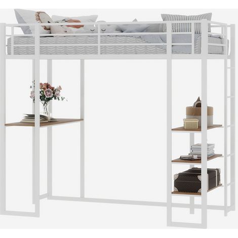 Lit 90x190 cm métal blanc bureau L escalier double barrière sans matelas