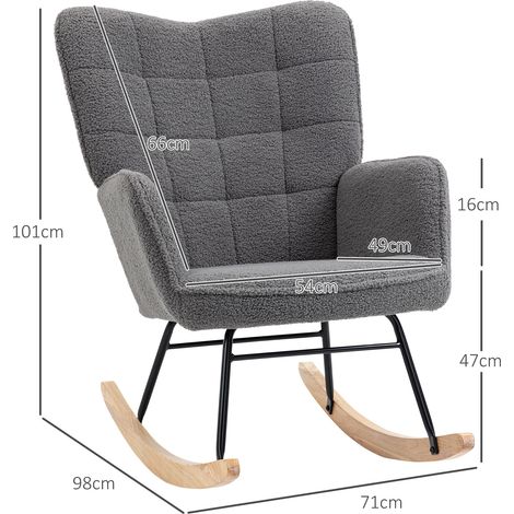 Fauteuil à bascule rétro, en bois massif, inclinable, 98 cm x 71 cm x 101 cm, gris foncé (1/5)