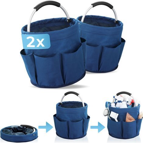 Lot de 2 s de rangement polyvalents outils, sac de pansage, 6 poches, pliable avec poignée de transport rembourrées , Lot de 2, Polyester, Coloris bleu, Diam 28x Hauteur 54 cm (1/4)