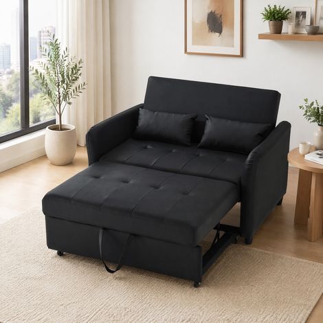 Sofa mit Schlaffunktion ausziehbar PU Antique Black OKMYHOME (1/5)