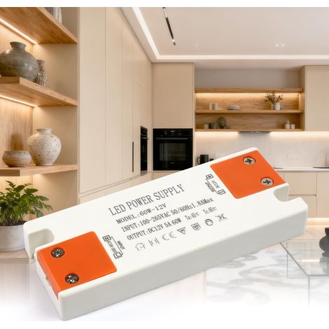 Transformateur 220V 12V LED Alimentation 5A 60W, Convertisseur de Tension 220V AC à 12V 5A 60W DC Adaptateur Basse Tension Transfo Constante Tension Ultra Mince Driver pour LED Bandes (1/5)