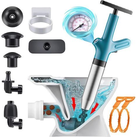 Déboucheur WC Pompe Déboucheur Canalisations Air Comprimé Professionnel pour WC Lavabo Baignoire Siphon de Sol (BA) (1/4)