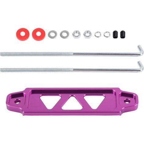 Car aluminum alloy battery bracket clips, battery holder fixing clips, battery bracket triangular 3-hole - purple with accessories (1/4)