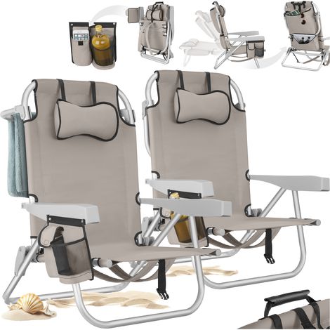 Lot de 2 chaises plage pliables avec fonction sac à dos beige