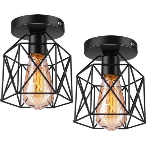 Plafonnier semi-encastré E26 E27 style industriel rétro noir, lot de 2, idéal pour porche, couloir, cuisine ou ambiance champêtre. (1/5)