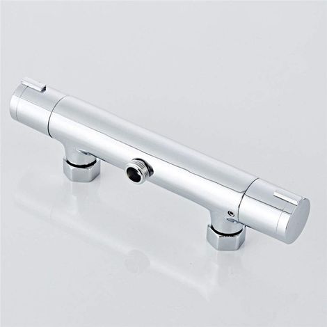 Mitigeur de douche thermostatique pour salle, Robinet de Baignoire avec Thermostat Arrêt de Sécurité à 38°C, Mural Robinet de Douche avec 2 Sorties, argent (1/4)