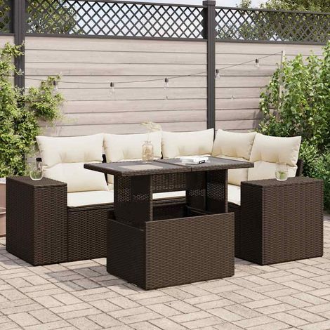 Set comedor de jardín 5 piezas y cojines ratán sintético marrón vidaXL (1/5)