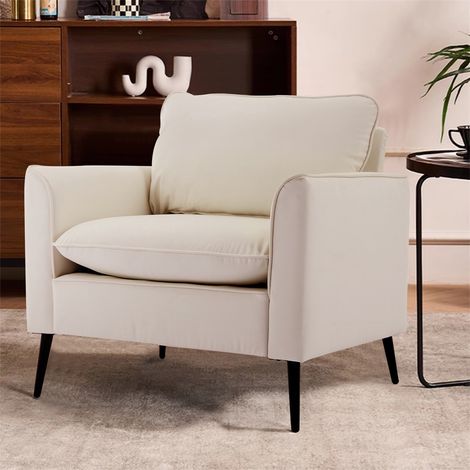 Fauteuil Relax - 80x68x80cm - Siège Mono-place en Cuir Synthétique Anti-rayures Style Nordique Rétro et Luxueux - Blanc (1/5)