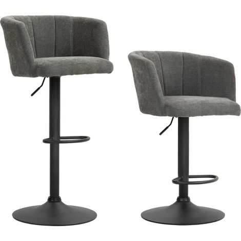 Ensemble de 2 tabourets de bar, tabourets de bistrot avec repose-pieds, chaise de bar pivotante, réglables salon, gris (1/5)