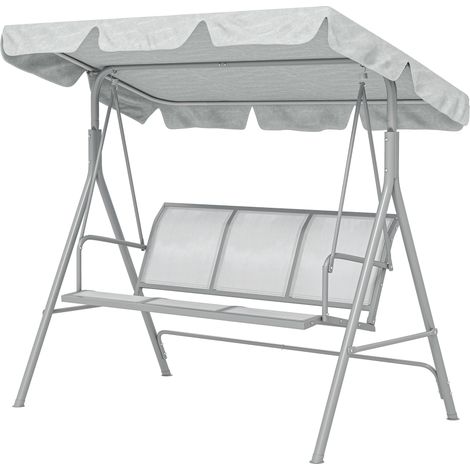 Outsunny Dondolo da Esterno 3 Posti con Tetto Parasole Rimovibile Grigio Chiaro