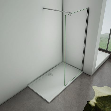 Parete Doccia Walk-in Con Barra Stabilizzatrice Tagliabile 90cm Vetro Temperato Tasparente Anticalcare 50x200cm
