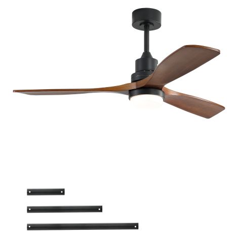 Deckenventilator mit Beleuchtung 132 cm, 52 Zoll, leiser DC Motor, Fernbedienung, Umkehrfunktion, schwarz mit Holzflügeln