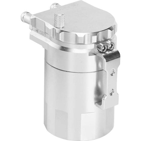 Tanque de aceite de motor, depósito de aceite de aluminio, kit de tanque de reserva, accesorios de modificación de la válvula de ventilación (plateado) (1/5)