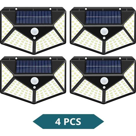 (100 x 4 pièces) Appliques murales LED extérieures solaires avec détecteur de mouvement PIR, compatibles avec la lumière du soleil, pour la décoration de jardin. (1/5)