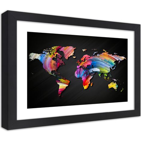 Quadro con cornice, Mappa del mondo in diversi colori - 30x20 (1/5)