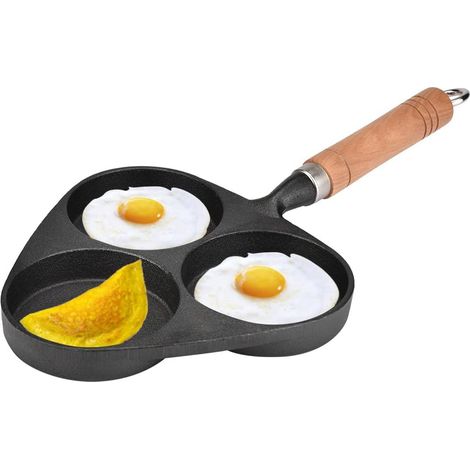 Sartén para huevos de hierro fundido de 3 agujeros, sartén para hamburguesas, utensilios de cocina (sartén para huevos de tres agujeros) (1/5)