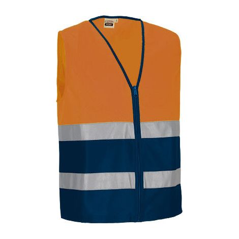 Chaleco reflectante bicolor VALENTO PALMER S Naranja flúor / Azul marino orión (1/3)