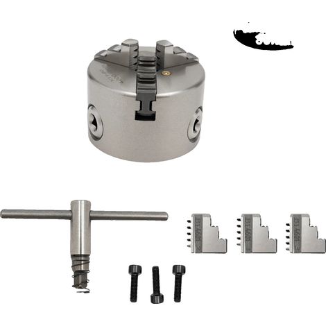 Mandrino per tornio, design a 3 griffe, velocità massima 4000 giri/min, argento, 3 griffe, 80 mm (1/2)