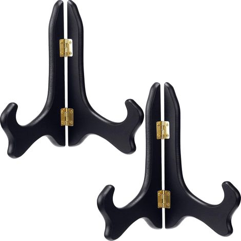 Juego de 2 soportes de madera para platos, expositores decorativos para marcos de fotos, caballetes (8 pulgadas)
