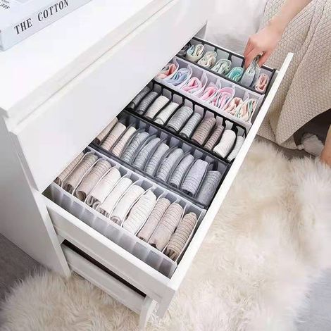 Lot de 2 séparateurs de tiroir pour chaussettes et sous-vêtements, boîtes de rangement pliables à 24 compartiments pour vêtements, chaussettes, lingerie, sous-vêtements, cravates et ceintures. (1/5)