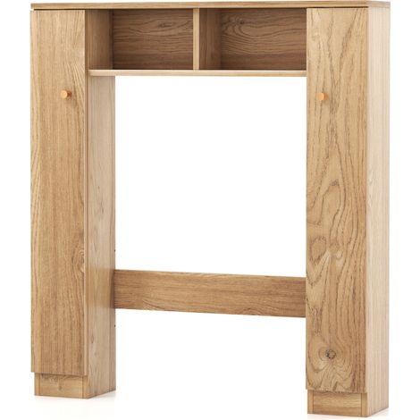 Scaffale sopra WC con doppia anta 2 scomparti aperti e 4 ripiani regolabili, Mobile a ponte per bagno Naturale (1/4)