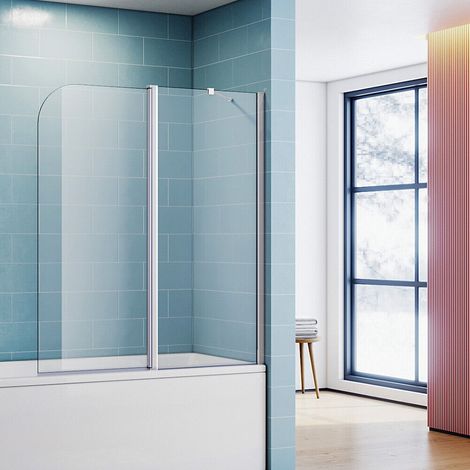 SONNI Badewannenaufsatz Dusche Glas Duschwand 120(B)x140(H)cm Duschabtrennung 2-teilig Faltbar 180° schwenkbar NANO glas (1/5)