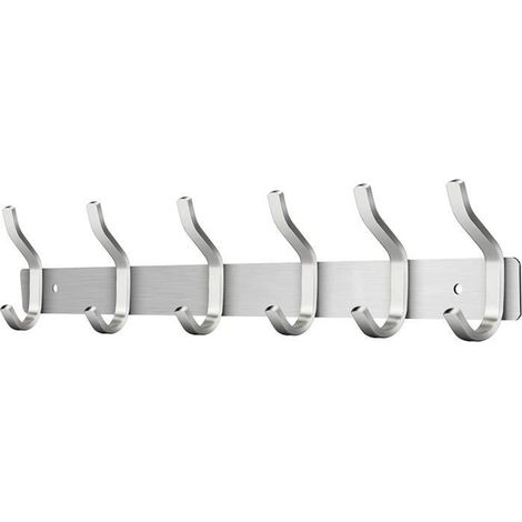 Porte Manteau Mural de 6 Crochets, Patères Porte Manteaux Crochet Mural pour Serviettes en Acier Inoxydable (Argent, 6 Crochets) (1/3)