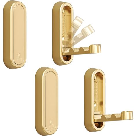 Ein Set aus 4 faltbaren Wandhaken zum Aufhängen von Mänteln, Handtüchern, Kleiderbügeln, Hüten und Rucksäcken (gold). (1/5)