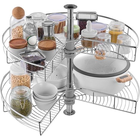 Organisateur de coin chromé en forme de rein 28 pouces,étagère tournante réglable pour placard de cuisine,support en acier au carbone (1/5)