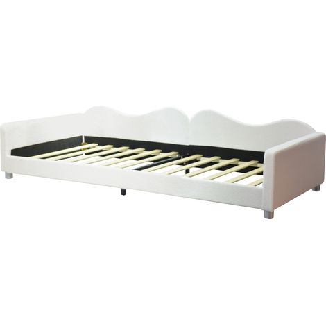 Letto Divano Singolo con Schienale e Braccioli, senza Materasso, in Tessuto Teddy, MDF e Metallo, Bianco (1/5)