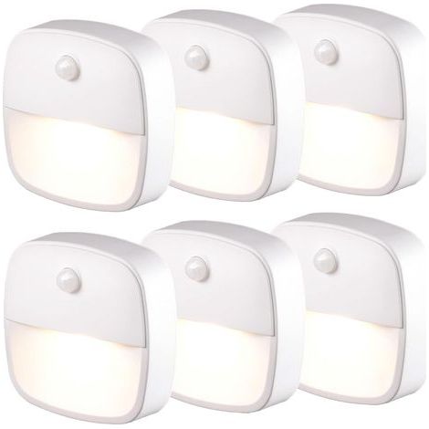 Lampe Détecteur de Mouvement Interieur, Lot de 6 Veilleuse LED Pile, Veilleuse d'escalier Automatiquel pour Couloir, Chambre, Cuisine, Placard - Blanc Chaud-ARCAN (1/5)
