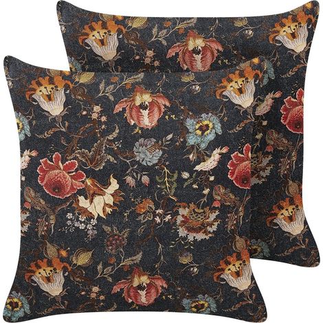 Dekokissen 2er Set RAMONDA Samtstoff 45 x 45 cm Bunt Blumenmuster (1/5)