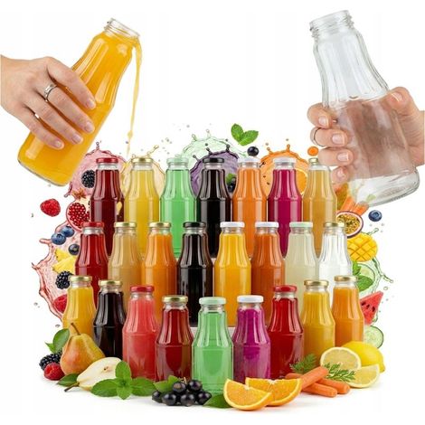 100 bouteilles en verre pour jus de fruits 300 ml + couvercle (1/5)