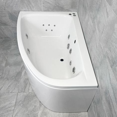 Cora Left Hand Offset Corner Bath 1500 x 1000mm Whirlpool Jet & Light Options, 11 Jets + Light