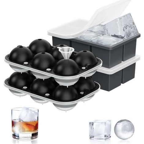 Moule À Glace Sphérique Et Carré - 2 Pouces - En Silicone Alimentaire - Pour Whisky Et Cocktails - Lot De 4 (1/5)