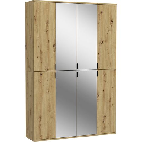 ProjektX Kleiderschrank 4+2+2-türig 8 Türen Eiche Dekor, Spiegel.