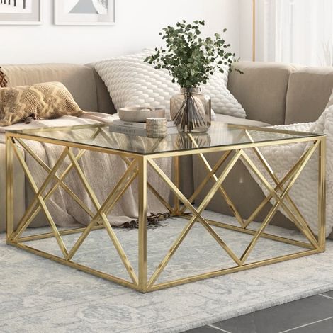 Couchtisch Golden Edelstahl und Hartglas (1/5)