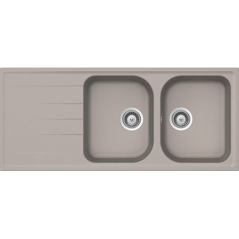 SCHOCK Lavello Cucina Lithos D200 2 Vasche con Gocciolatoio, Vasca Reversibile, Materiale Cristalite®, Grigio Tortora, 1160x500mm (1/5)
