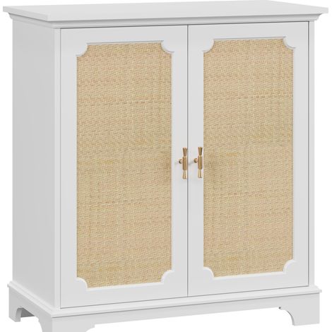 Credenza buffet in legno con ante decorative in rattan 80 x 38 x 86 cm bianco HOMVRA (1/5)