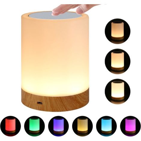 Lampada da comodino a LED con controllo touch, luce notturna ambientale dimmerabile a 7 colori (calda e fredda), ricaricabile tramite USB, bianca, 9,5x12 cm. (1/5)