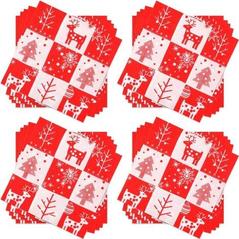 60Pièces Serviettes de Noël Jetables, Serviettes Cocktail Sapin de Noël et Renne De Noël Serviette de Table Papier Noel Serviettes Décoratives pour Fournitures de Fête de dîner de Noël, 33x33cm (1/4)