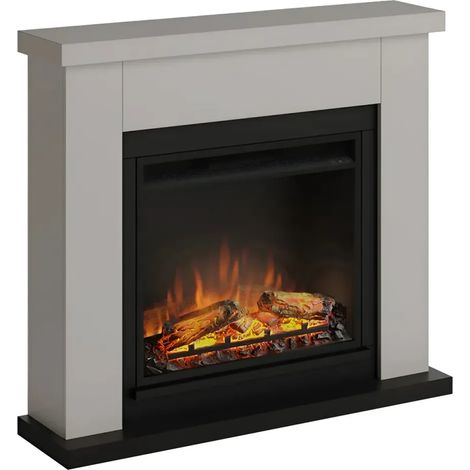 Caminetto Elettrico da Pavimento Tagu Frode con Cornice Decorativa in Legno Beige