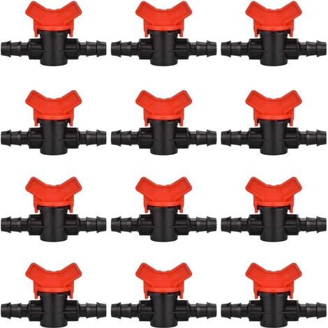 12 Stück Gartenhahn für Schlauch, Schlauchbewässerungsventil, 16 x 16 mm Absperrhahn, Kunststoffanschluss zur Außensteuerung des Gartenwasserventils (schwarz + rot)